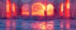 Stunning infrared photography of a marble temple at sunset with arched windows