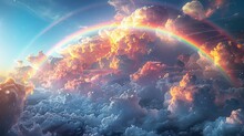 Kaleidoscope Horizon: Anime-style Rainbow In Blue Sky