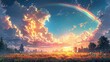Ethereal Arcadia: Anime Sky adorned with Rainbow