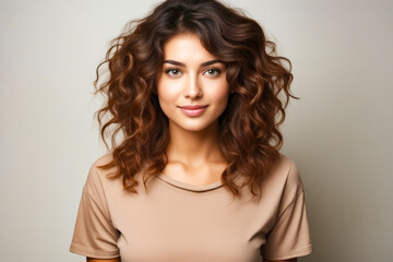 Wall Mural - Woman with brown shirt and brown shirt.