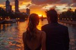 Man and Woman Admiring Sunset at Yarra River