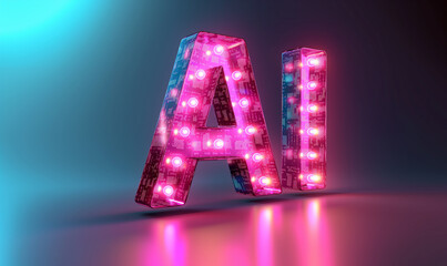 ai text in 3d with pink and purple colors