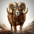Mouflon with big horns. 3D illustration. Digital painting.