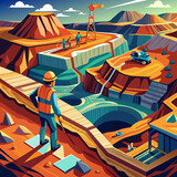 Fototapeta Do akwarium - copper mine worker open pit Mine Surveying