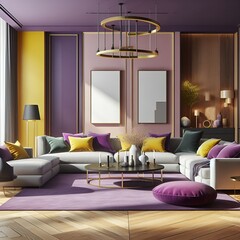 purple yellow modern interior design indoor