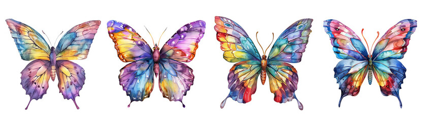 Wall Mural - Watercolor butterfly set on transparent background.