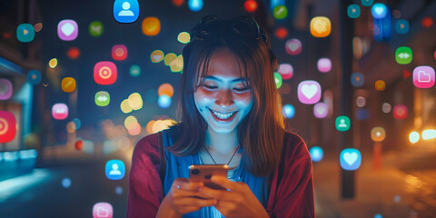 woman addicted social media