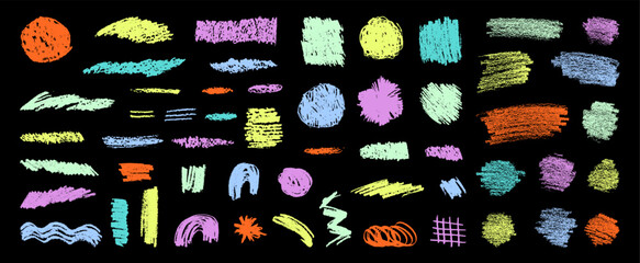Wall Mural - kids chalk scribbles in pastel colors. dry pastel smears, scrawls, scratches. kids crayon lines on b