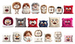 Funny fancy freak soft fluffy freak pillows characters with emotions, clipart set