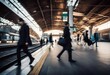 © akkash jpg - 'station train walking effect people blur technology motion generative background ai tunnel railroad rush tied-up railway crowd hurry platform blurred'