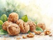 Close up Persian walnuts in rustic turquoise bowl vibrant background. Healthy food, snack concept