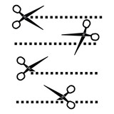 Fototapeta Dinusie - Scissors with cut lines. Scissors icon set Vector illustration
