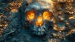 Skull Underneath Ground , stone, detailed decay, morning menace