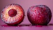 Plum halves displaying rich colors and textures. AI generate illustration