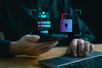 Wall Mural - cybersecurity, internet, cyber, firewall security, data protection, information safety and encryptio