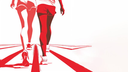 Wall Mural - red illustration of woman legs in running shoes, sport at track race