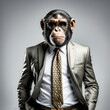 AI monkey in a suit. Businessman as an animal. Monkey head with suit and tie. Funny