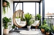 Cozy balcony or terrace with swinging chair