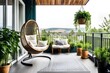 Cozy balcony or terrace with swinging chair