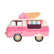 Ice cream van icon. Food truck isolated on white background. Ice cream van side view.