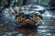 Anaconda: Swimming in murky waters, showcasing its powerful body and aquatic lifestyle.without logo and without watermark 