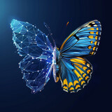 Fototapeta Natura - Butterfly with left side made of neon futuristic network and right side real