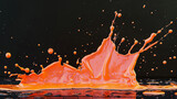 Fototapeta  - orange color paint splash on black back ground