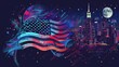 AI generated celebratory fireworks on background of American flag at USA independence day