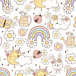 Draw spring seamless pattern Flower Rainbow Digital paper