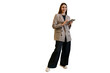 © muse studio - Female secretary business positive emotion uses tablet and internet in office, cut out background