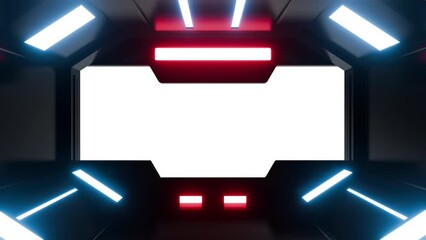 Wall Mural - futuristic opening gate or door in black moving sci fi technology tunnel or room with neon light. re