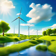 Green technology. Renewable with a wind turbine on the water in nature. AI