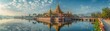 Thai cultural landscape: River view, town panorama, temples, architecture, Asian tourism, Bangkok, royal palace, pagodas, traditional art, Buddhist culture, observation points, sky, ancient, cultural 
