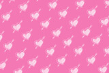 Fototapeta  - The pattern with hearts and Cupid's arrows drawn on pink background. Love, romance, valentine day.