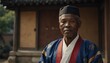 handsome african elderly man wearing traditional korean clothing hanbok from Generative AI