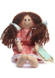Fototapeta  - Soft doll brunette in red dress isolated on white background.