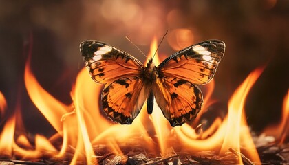 butterfly on fire colorful, orange, beauty, fauna, yellow, black, white, beautiful, isolated, closeup, tropical