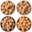 Set of  brown sugar cubes in a bowl