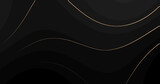 Fototapeta Desenie - Abstract luxury background with golden wavy curve lines on black background. Gold swirl shine glitter design. Premium gradient banner. Modern dark royal BG. Steel glowing 3d dynamic mesh frame