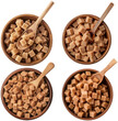 Set of  brown sugar cubes in a bowl with spoon