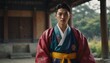 handsome young man wearing traditional korean clothing hanbok from Generative AI