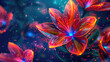 Fantastic cosmic flowers in neon shades. Generative AI