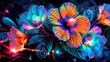Fantastic cosmic flowers in neon shades. Generative AI