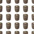 Empty Wooden Cask Barrel with Golden Coins Seamless Wallpaper Background. 3D Illustration. File with Clipping Path.