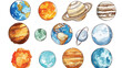 Vector illustration of the solar system planets isolated