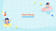 Kids Pool Party Background vector illustration. Boy and girl having fun in swimming pool. Pastel theme