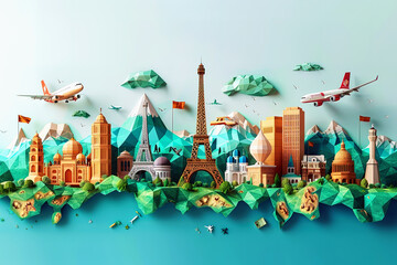 wallpaper travel illustration 3d color tourism place, landmarks world, travel day wallpaper