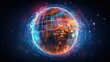 © Maya Crafta - Abstract holographic globe surrounded by digital data streams, global connectivity