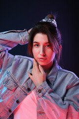 Poster - Portrait of beautiful young woman on color background