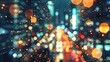 An outoffocus image of a bustling metropolis at night overlaid with blurred networks and nodes visually portraying the interconnectedness of global business and communication in todays .